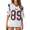 imageSOLY HUX Womens Jersey Shirts Oversized Letter Print Graphic Tees V Neck Half Sleeve T Shirt Summer TopsWhite Letter