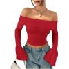 imageSOLY HUX Womens Long Bell Sleeve Crop Top Off The Shoulder Going Out Tops Sexy Y2K Fitted Tee ShirtsSolid Red