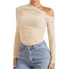 imageSOLY HUX Womens Off The Shoulder Tops Long Sleeve Ruched Sheer Tee Shirts Asymmetrical Slim Fit Going Out Tee TopSolid Apricot