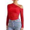 imageSOLY HUX Womens Off The Shoulder Tops Long Sleeve Ruched Sheer Tee Shirts Asymmetrical Slim Fit Going Out Tee TopSolid Red