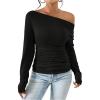 imageSOLY HUX Womens Ruched T Shirt Off The Shoulder Long Sleeve Tee Slim Fit Fall TopsPure Black