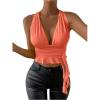 imageSOLY HUX Womens Sexy Deep VNeck Halter Crop Top Summer Beach Vacation Clothes Y2K Trendy Tank Top for Going Out PartyPlain Orange
