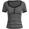 imageSOLY HUX Womens Striped Graphic Lace Trim T Shirts Summer Coquette Short Sleeve Tee Shirt TopBlack Grey Striped