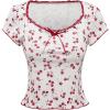 imageSOLY HUX Womens Summer Short Sleeve Y2k Tees Ditsy Floral Lace Bowknot Tshirts Kawaii Crop TopsRed and White