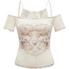 imageSOLY HUX Womens Y2K Coquette Aesthetic Crop Tops Summer Kawaii Clothes Cute Lace Bow Cold Shoulder Graphic TeesApricot Graphic