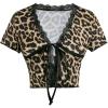 imageSOLY HUX Womens Y2k Lace Leopard Print Tee Crop Tops Deep V Neck Tie Front Short Sleeve T ShirtBrown