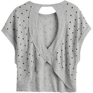 imageSOLY HUX 2024 Open Back Tops for Women Criss Cross Cut Out Tee Backless Casual Short Sleeve Round Neck T ShirtGrey Polka Dots