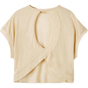 imageSOLY HUX 2024 Open Back Tops for Women Criss Cross Cut Out Tee Backless Casual Short Sleeve Round Neck T ShirtPlain Apricot
