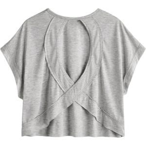 imageSOLY HUX 2024 Open Back Tops for Women Criss Cross Cut Out Tee Backless Casual Short Sleeve Round Neck T ShirtPlain Grey