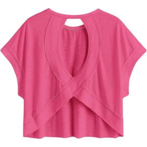imageSOLY HUX 2024 Open Back Tops for Women Criss Cross Cut Out Tee Backless Casual Short Sleeve Round Neck T ShirtPlain Hotpink