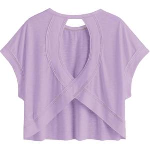 imageSOLY HUX 2024 Open Back Tops for Women Criss Cross Cut Out Tee Backless Casual Short Sleeve Round Neck T ShirtPlain Lilac Purple