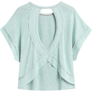 imageSOLY HUX 2024 Open Back Tops for Women Criss Cross Cut Out Tee Backless Casual Short Sleeve Round Neck T ShirtPlain Mint Green