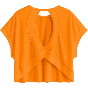 imageSOLY HUX 2024 Open Back Tops for Women Criss Cross Cut Out Tee Backless Casual Short Sleeve Round Neck T ShirtPlain Orange