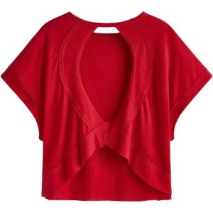 imageSOLY HUX 2024 Open Back Tops for Women Criss Cross Cut Out Tee Backless Casual Short Sleeve Round Neck T ShirtPlain Red