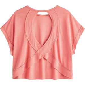 imageSOLY HUX 2024 Open Back Tops for Women Criss Cross Cut Out Tee Backless Casual Short Sleeve Round Neck T ShirtPlain Redwood