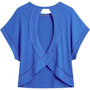 imageSOLY HUX 2024 Open Back Tops for Women Criss Cross Cut Out Tee Backless Casual Short Sleeve Round Neck T ShirtPure Blue
