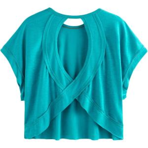 imageSOLY HUX 2024 Open Back Tops for Women Criss Cross Cut Out Tee Backless Casual Short Sleeve Round Neck T ShirtPure Cadet Blue