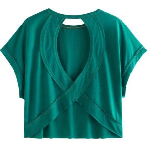 imageSOLY HUX 2024 Open Back Tops for Women Criss Cross Cut Out Tee Backless Casual Short Sleeve Round Neck T ShirtPure Teal Blue