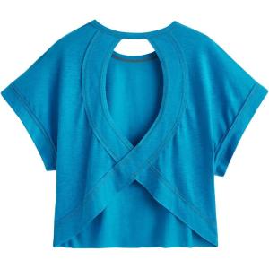 imageSOLY HUX 2024 Open Back Tops for Women Criss Cross Cut Out Tee Backless Casual Short Sleeve Round Neck T ShirtSolid Blue