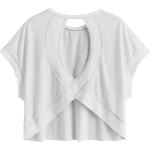 imageSOLY HUX 2024 Open Back Tops for Women Criss Cross Cut Out Tee Backless Casual Short Sleeve Round Neck T ShirtSolid White