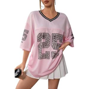 imageSOLY HUX Jersey Shirts for Women Y2k Oversized Graphic Tees V Neck Half Sleeve Cute Soccer Streetwear TopsGraphic Pink