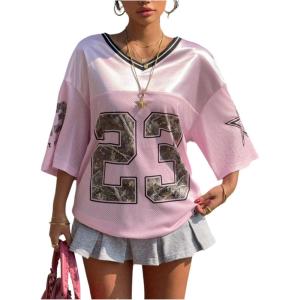 imageSOLY HUX Jersey Shirts for Women Y2k Oversized Graphic Tees V Neck Half Sleeve Cute Soccer Streetwear TopsPink Number