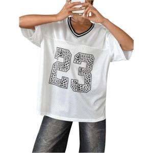 imageSOLY HUX Jersey Shirts for Women Y2k Oversized Graphic Tees V Neck Half Sleeve Cute Soccer Streetwear TopsWhite Letter