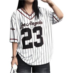 imageSOLY HUX Jersey Shirts for Women Y2k Oversized T Shirt Striped Number Graphic Tees V Neck Half Sleeve Streetwear TopsMulticoloured Letter