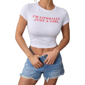 imageSOLY HUX Womens Baby Tees for Women Y2K Graphic Tops Letter Print Short Sleeve Crop Tops 90s TShirt Vintage OutfitWhite
