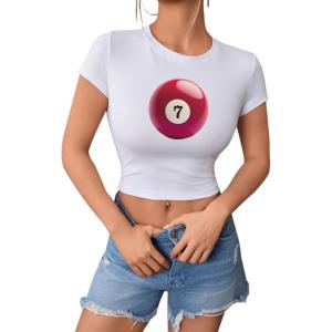 imageSOLY HUX Womens Baby Tees for Women Y2K Graphic Tops Letter Print Short Sleeve Crop Tops 90s TShirt Vintage OutfitWhite Billard