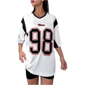 imageSOLY HUX Womens Jersey Shirts Oversized Letter Print Graphic Tees V Neck Half Sleeve T Shirt Summer TopsBlack and White Letter