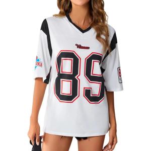 imageSOLY HUX Womens Jersey Shirts Oversized Letter Print Graphic Tees V Neck Half Sleeve T Shirt Summer TopsWhite Letter