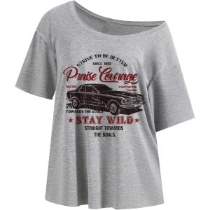 imageSOLY HUX Womens Number Graphic Tees Letter Print Off The Shoulder Short Sleeve Loose T Shirt TopsGrey Car