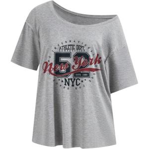 imageSOLY HUX Womens Number Graphic Tees Letter Print Off The Shoulder Short Sleeve Loose T Shirt TopsGrey Number