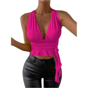 imageSOLY HUX Womens Sexy Deep VNeck Halter Crop Top Summer Beach Vacation Clothes Y2K Trendy Tank Top for Going Out PartyRed Violet