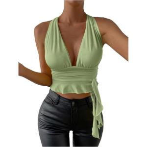 imageSOLY HUX Womens Sexy Deep VNeck Halter Crop Top Summer Beach Vacation Clothes Y2K Trendy Tank Top for Going Out PartySolid Green