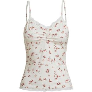 imageSOLY HUX Womens Y2k Floral Print Camisole Fairy Cute Lace Trim Cami Top Coquette Summer Vest TopsApricot Floral
