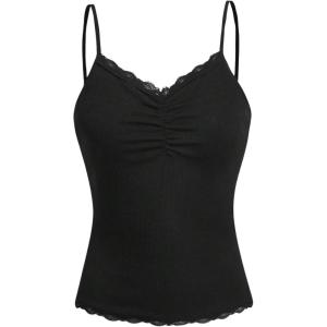 imageSOLY HUX Womens Y2k Floral Print Camisole Fairy Cute Lace Trim Cami Top Coquette Summer Vest TopsSolid Black