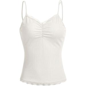 imageSOLY HUX Womens Y2k Floral Print Camisole Fairy Cute Lace Trim Cami Top Coquette Summer Vest TopsSolid White