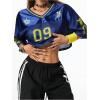 imageSOLY HUX Jersey Shirts for Women Y2k Crop Tops Streetwear Sportswear Short Sleeve TShirt Cute Football Jersey TopBlue Yellow Multi