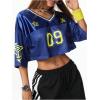imageSOLY HUX Jersey Shirts for Women Y2k Crop Tops Streetwear Sportswear Short Sleeve TShirt Cute Football Jersey TopBlue Yellow Multi