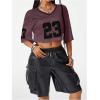imageSOLY HUX Jersey Shirts for Women Y2k Crop Tops Streetwear Sportswear Short Sleeve TShirt Cute Football Jersey TopBrown Letter