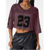 imageSOLY HUX Jersey Shirts for Women Y2k Crop Tops Streetwear Sportswear Short Sleeve TShirt Cute Football Jersey TopBrown Letter
