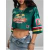 imageSOLY HUX Jersey Shirts for Women Y2k Crop Tops Streetwear Sportswear Short Sleeve TShirt Cute Football Jersey TopDark Green Printed