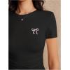 imageSOLY HUX Womens Crop Tops Y2K Short Sleeve Shirts Cute Bow Embroidery Tee Shirts Summer TopsBlack Bow