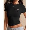 imageSOLY HUX Womens Crop Tops Y2K Short Sleeve Shirts Cute Bow Embroidery Tee Shirts Summer TopsBlack Bow