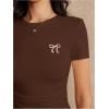 imageSOLY HUX Womens Crop Tops Y2K Short Sleeve Shirts Cute Bow Embroidery Tee Shirts Summer TopsCoffee Brown