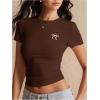 imageSOLY HUX Womens Crop Tops Y2K Short Sleeve Shirts Cute Bow Embroidery Tee Shirts Summer TopsCoffee Brown