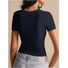 imageSOLY HUX Womens Crop Tops Y2K Short Sleeve Shirts Cute Bow Embroidery Tee Shirts Summer TopsDark Blue Bow