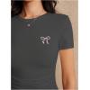 imageSOLY HUX Womens Crop Tops Y2K Short Sleeve Shirts Cute Bow Embroidery Tee Shirts Summer TopsDark Grey Bow
